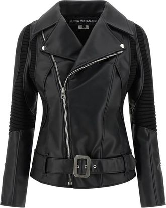 Junya Watanabe Jassen, Dames, Zwart, L, Leer, Gebreid Inzetstuk Jas