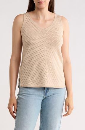 T Tahari Double V-Neck Pointelle Sweater Tank in Almond at Nordstrom Rack, Size X-Small