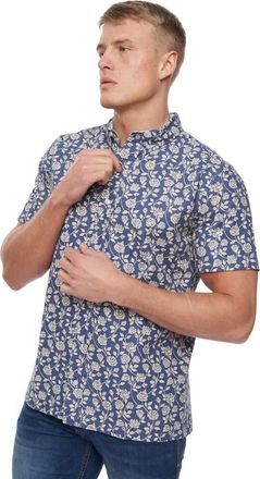 Bewley & Ritch Bewley and Ritch Mens Haltom Print Printed Cotton Blend Short Sleeve Button-Up Shirt (L, Mid Blue Print)