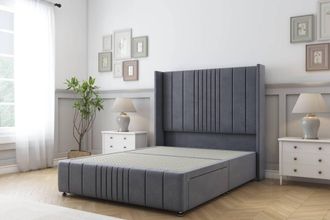 Sloomy Hargrave Plush Divan Base No Drawers-54 Wingback & 12 Footboard in Dark Grey | Size: King