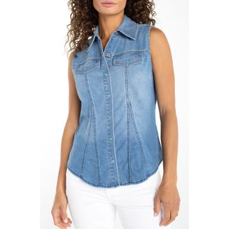 Liverpool Sleeveless Denim Shirt in Desert Sky at Nordstrom, Size X-Small