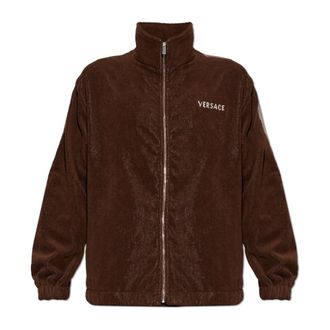 Versace Zip-throughs, unisex, Brown, Size: 2XL Cotton-Terry Jacquard Zip Sweatshirt