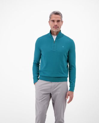 Lerros Troyer LERROS Flachstrickpullover mit Troyerkragen, Herren, Gr. XXL, swedish blau melange, 100% Baumwolle, ohne Ausschnitt, Pullover Troyer