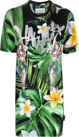Philipp Plein Hawaii-print T-shirt - women - Cotton - M - Green