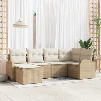 vidaXL Vidaxl - Conjunto De Sof&aacute; De Jard&iacute;n 6 Pcs Beige, Blanco Polirat&aacute;n