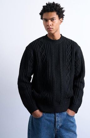Topman Chunky Cable Sweater in Black at Nordstrom, Size Xx-Large