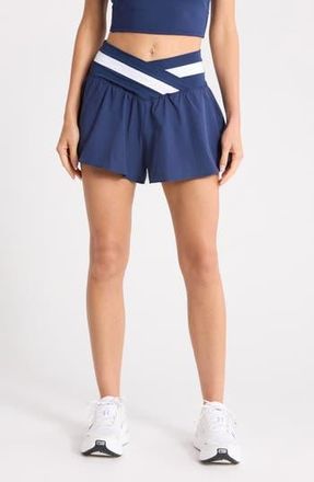 Yogalicious Lux Fiona Lightstreme Hybrid Crossover Waist Shorts in Naval Blue at Nordstrom Rack, Size X-Small