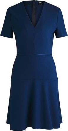 HUGO BOSS Womens Dirosa V-Neck Short Sleeve Knee Length Dress in Open Blue - Size 12 UK