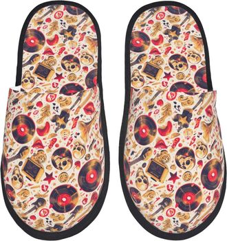 Generic Gold Skull Guitar Record Men Women House Slippers Cosy House Shoes Warm Shoes For Winter Bedroom Outdoor L