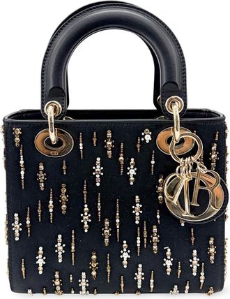 Dior Lady Dior Black Satin And Bead Embroidery Black Other Handbag (Pre-Owned)