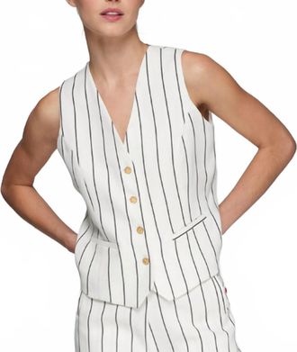 Vilagallo Pinstripe Button Down Vest In White And Black