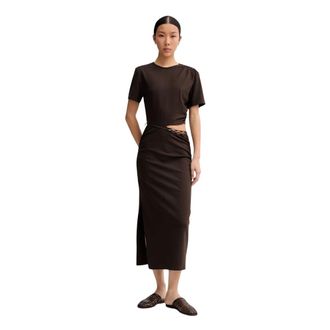 Sessun Midi Jurk met Uitsnijding - Dames - Casual kleedjes - Bruin - M - Kleedjes