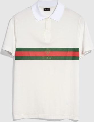 Gucci Cotton Jersey Polo Shirt With Web, Size XXXL, White, Ready-to-wear