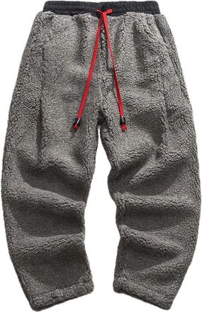 Generic Mens Winter Thicken Pants Warm Retro Thick Lamb Wool Pants Men Streetwear Hip Hop Loose Straight Pants Trousers gray9 3XL
