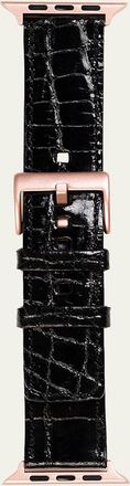 Abas Mens Apple Watch Alligator Watch Strap, Rose Gold Finish
