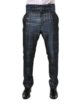 Dolce & Gabbana Mens Shiny Silk Trousers Blue