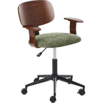 Beliani Beliani - Silla De Oficina Elegante Funci&oacute;n Giratoria Ajustable Asiento De Tela De Poli&eacute;ster Madera Oscura Y Verde Gunnison