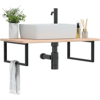 vidaXL Estante De Lavabo De Pared De Acero Y Madera Maciza De Roble Vidaxl
