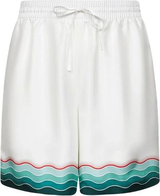 Casablanca Korte Broeken, Heren, Wit, L, Golfprint Elastische Taille Shorts