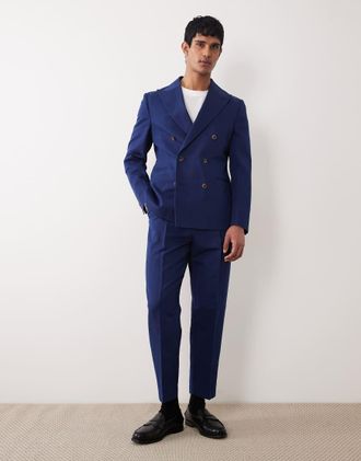 Asos Pantaloni da abito comodi affusolati in misto lino blu navy