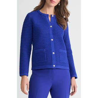 Kasper Pointelle Stitch Button-Up Cardigan in Royal Signature at Nordstrom, Size Medium