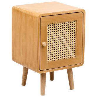 Beliani Beliani - Mesita De Noche Frente De Rat&aacute;n Sint&eacute;tico Chapa De Mdf Mesilla Estilo Boho Trenza Vienesa Marr&oacute;n Claro Lefroy