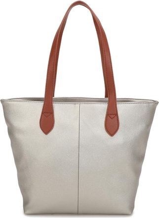 Generic Vegan Leather Tote Bag, Womens Shoulder Bag with Contrast Straps, Satchel 38x28x14 cm (Dark Silver)