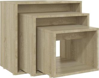 vidaXL Vidaxl - Mesas apilables 3 piezas madera contrachapada roble Sonoma