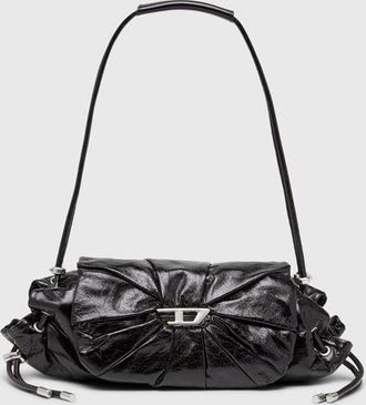 Diesel Scrunch-D-Small shoulder bag in shiny scrunched leather - Shoulder Bags - Woman - Black