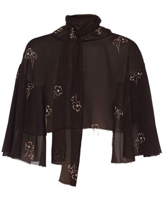 Prada floral-print georgette cape - women - Nylon - 38 - Red
