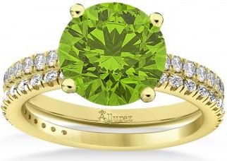 Allurez Peridot & Diamond Round-Set Semi-Eternity Bridal Set 18k Yellow Gold (2.62ct)