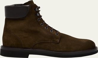 Bergdorf Goodman Mens Waterproof Suede Side Zip Lace-Up Boots