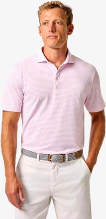 Johnnie-O Johnnie-O Polo Shirt Mens Pink Stetson Stripe Mesh Golf Performance DSGL761