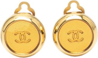 Chanel Tweedehands Cc Gouden Plated Ronde Clip On Oorbellen