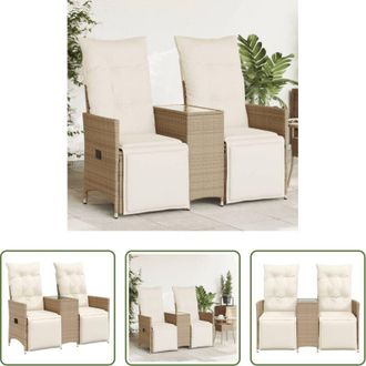vidaXL Tavolino da giardino - Divano Giardino Reclinabile 2 Posti Tavolino Beige Polyrattan