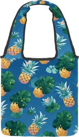 Generic Tropical Pineapple Fruit Reversible Canvas Shoulder Tote - Double-Sided Print, 12oz Cotton, 27cm Drop, Fold-Flat Bag for Travel, Shopping, Street Outi