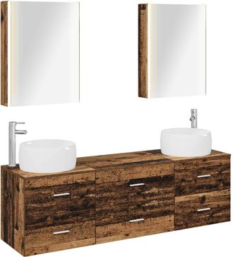 vidaXL Juego De Muebles De Ba&ntilde;o 5 Uds. Madera Envejecida Vidaxl