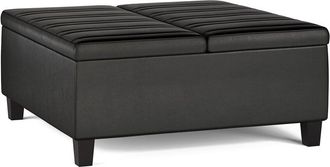 Simpli Home Ellis 36In Contemporary Square Coffee Table Storage Ottoman