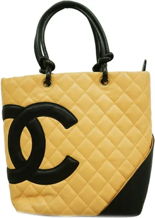 Chanel Beige Black Leather Tote Bag (Pre-Owned)