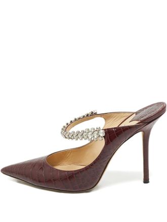 Jimmy Choo London Bing 100 croc-embossed crystal-embellished mules - Red