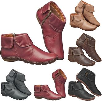 Generic Womens Boots With Side Zip Womens Anti Slip Boots Retro Flanging Boot Classic Ankle Booties Fashion Low Wedge Boot Casual Non Slip Booties Durability 