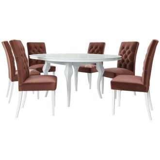 Mirjan24 Conjunto De Mesas Y Sillas Para Comedor Racine 129, Blanco Brillante + Magic Velvet 2258, 76x0x0cm, Di&aacute;metro: 100, N&uacute;mero De Asientos: 6, Estilo: Cont