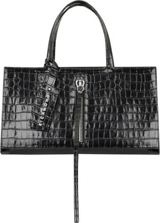 John Richmond Rechthoekige Handtas met Kroko Print en Zichtbare Rits - Dames - Shoppers - Zwart - ONE Size - Leer - Tassen