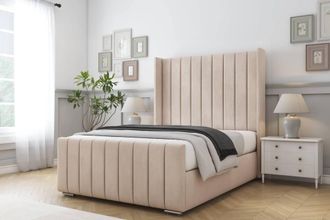 Comfort Beds Serena Naples Bed Frame With Mattress -50 Upholstered Wingback in Light Sand | Size: Single