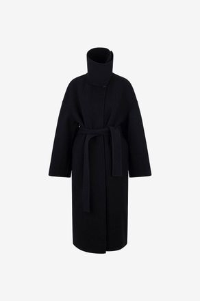 Fabiana Filippi Weiter doppellagiger Wollmantel mit breitem Kragen und G&uuml;rtel