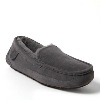 Dearfoams Fireside Melbourne Genuine Shearling Moccasin Slipper in Grey Solid at Nordstrom, Size 12