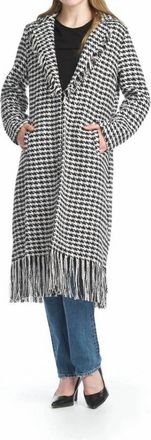 Papillon Textured Houndstooth Jacket With Fringe In Black And White