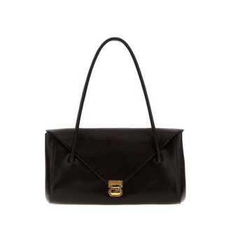 Marni Dark Brown Leather E-W Shoulder Bag Metalbrown Borse A Tracolla