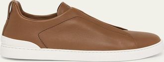 Ermenegildo Zegna Mens Triple Stitch Deerskin Leather Slip-On Sneakers