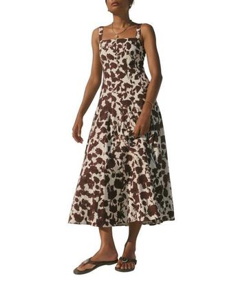 Mint Velvet Linen Blend Printed Midi Dress in Brown at Nordstrom, Size 14